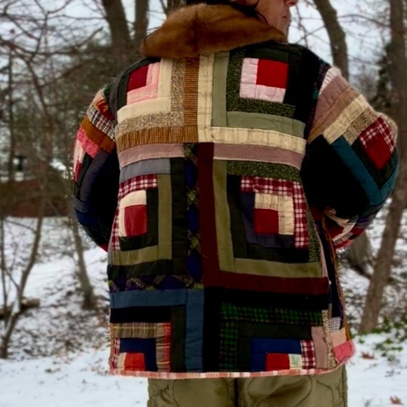Upcycled Quilt Chore coat with mink collar - Picture 2 of 4
